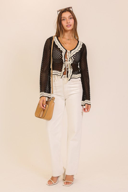 Boho Crochet Tie-front Cardigan Top