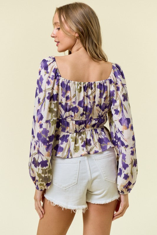Floral Square Neckline Babydoll Blouse