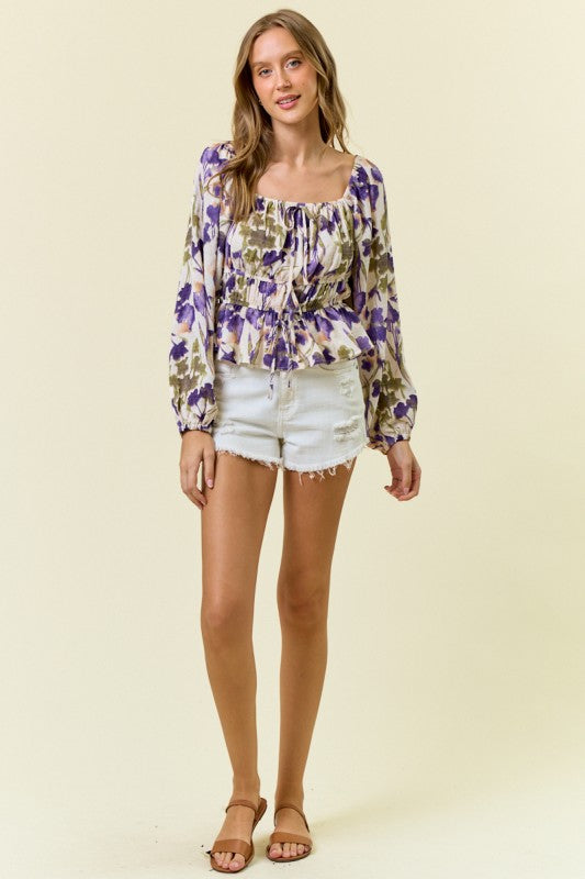 Floral Square Neckline Babydoll Blouse