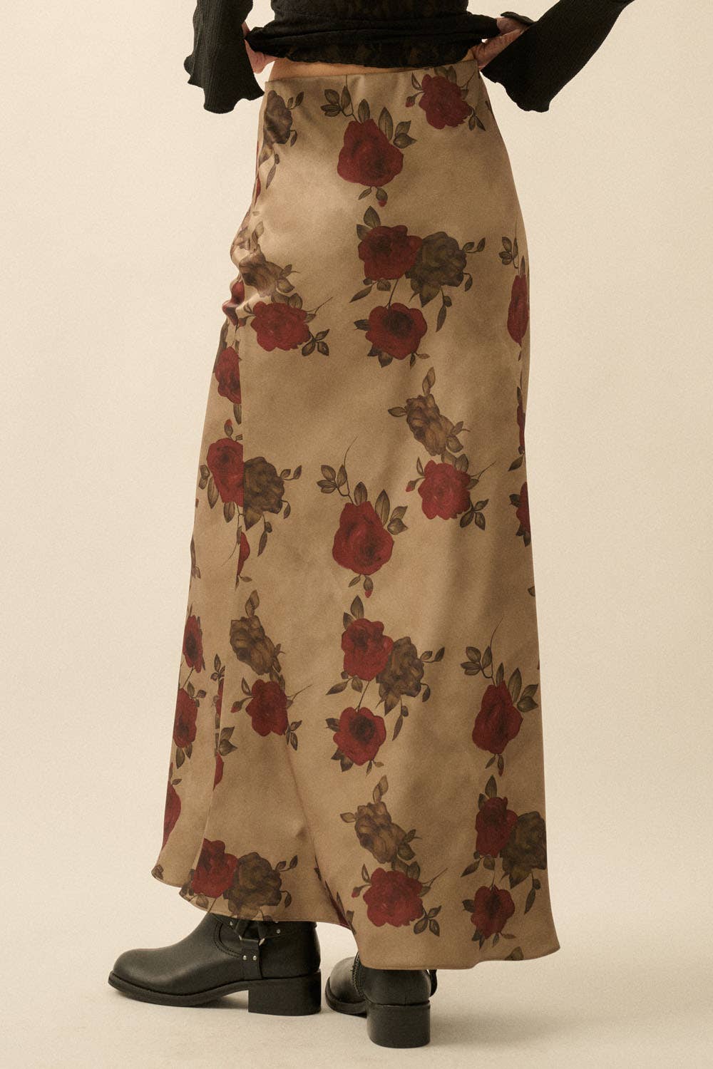 Floral-Print Satin Elastic-Waist Maxi Skirt