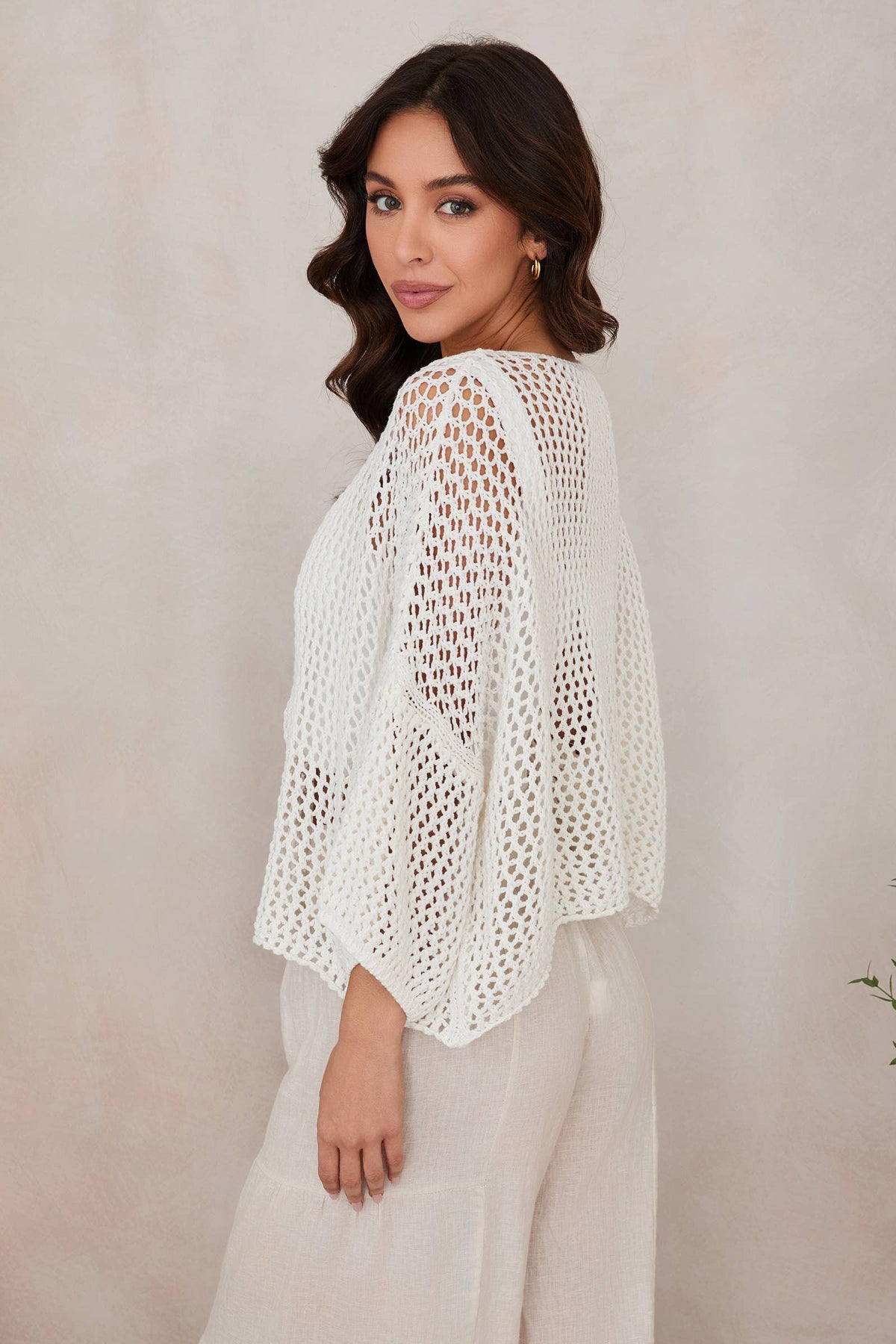 DROP SHOULDER CROCHET V-NECK TUNIC (785/CH785-O/S)