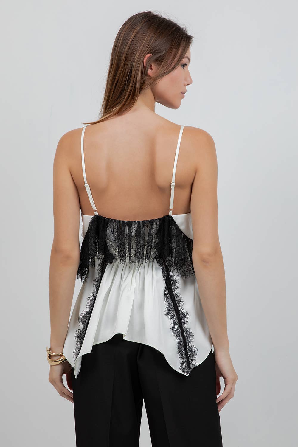 LACE MIXED SATIN CAMI TANK TOP