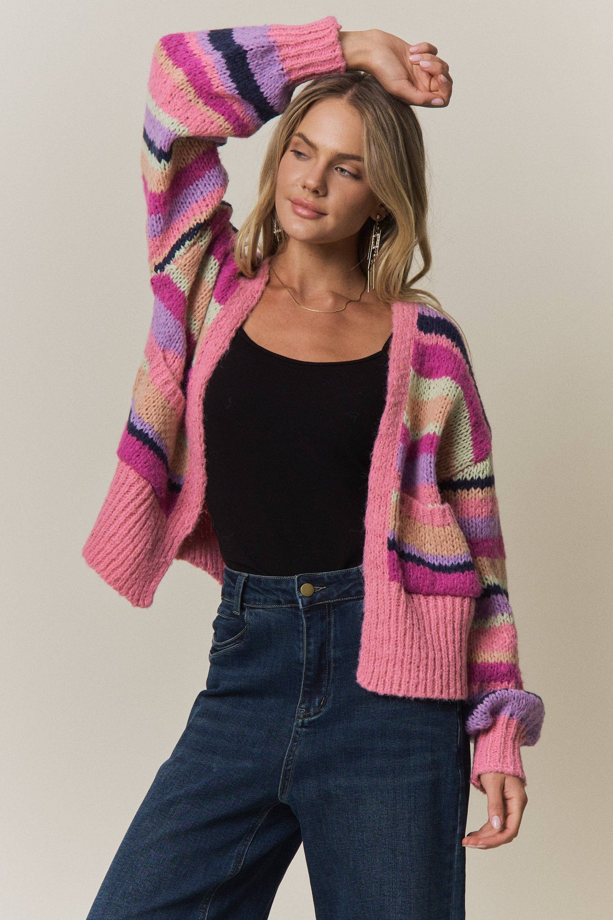 VIBRANT STRIPED COLOR BLOCK CARDIGAN