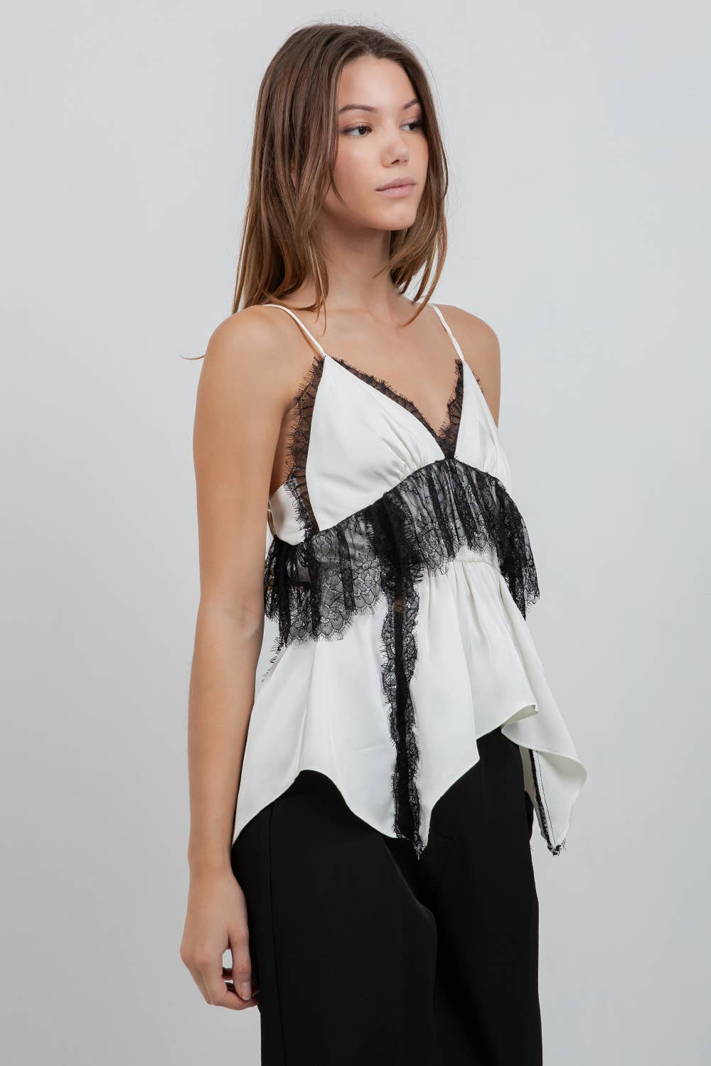 LACE MIXED SATIN CAMI TANK TOP
