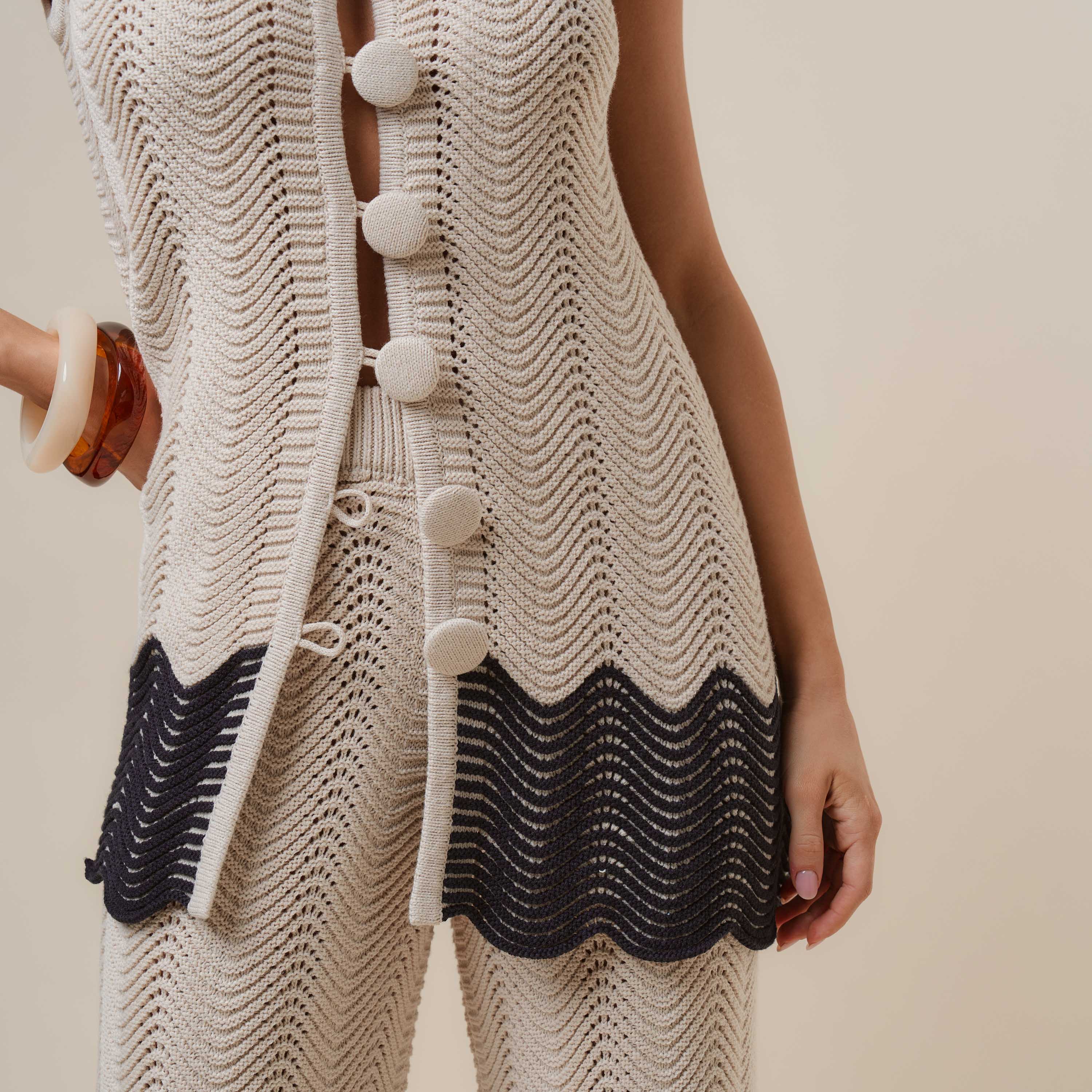 AS3390 Colorblock Button knit top & pants set