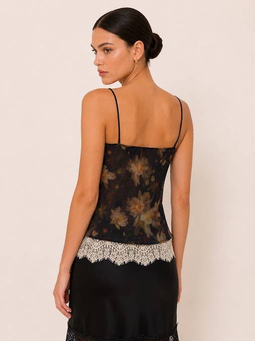 COWL NECK LACE TRIM TANK TOP