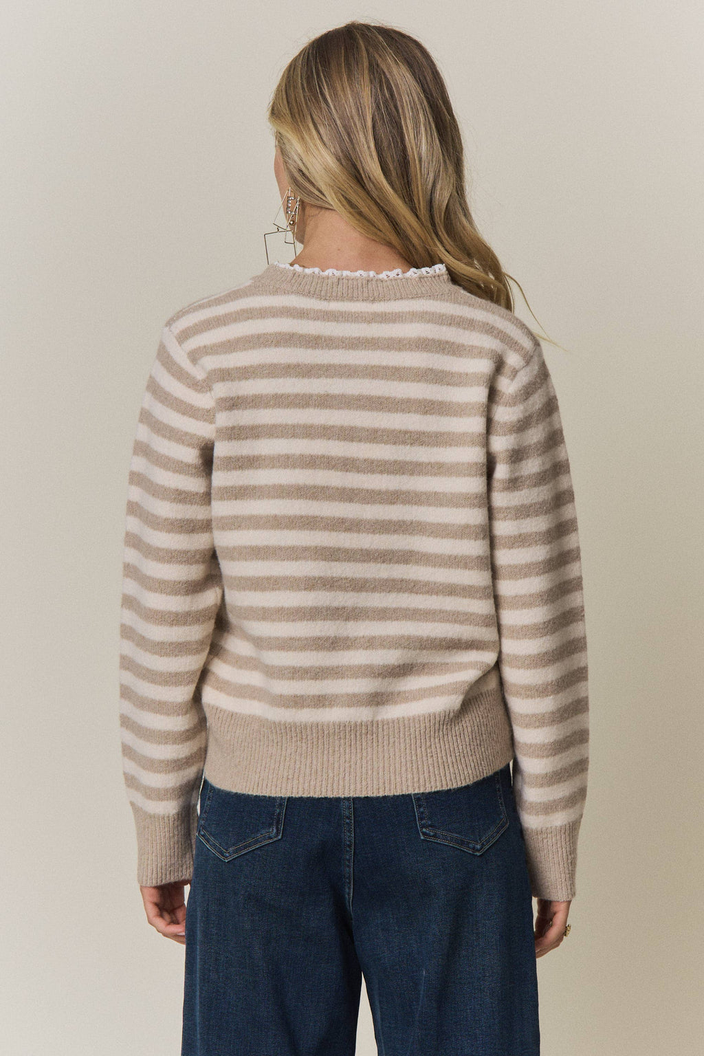 STRIPED KNIT HENLEY SWEATER- CESW4380
