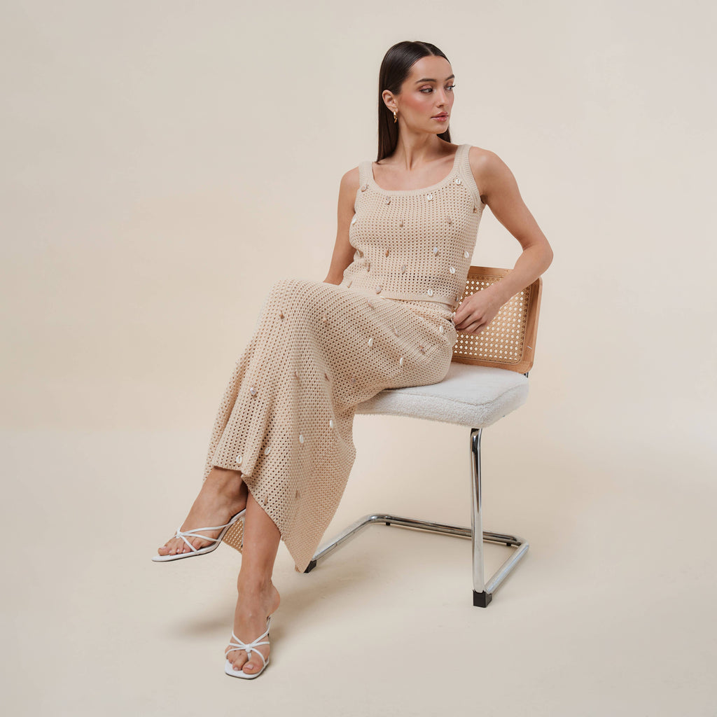 AS2986 Shell embellished knit top & skirt set