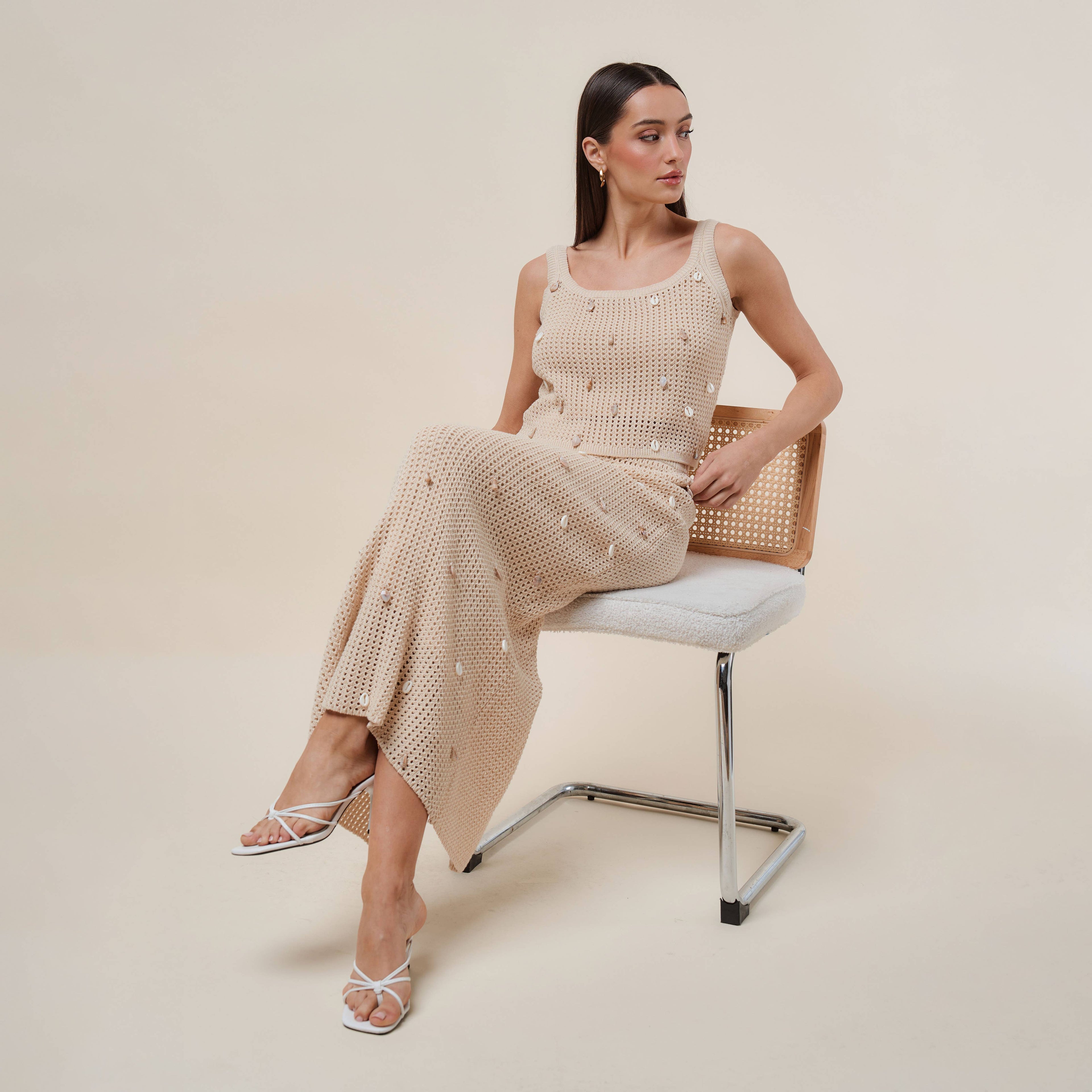 AS2986 Shell embellished knit top & skirt set