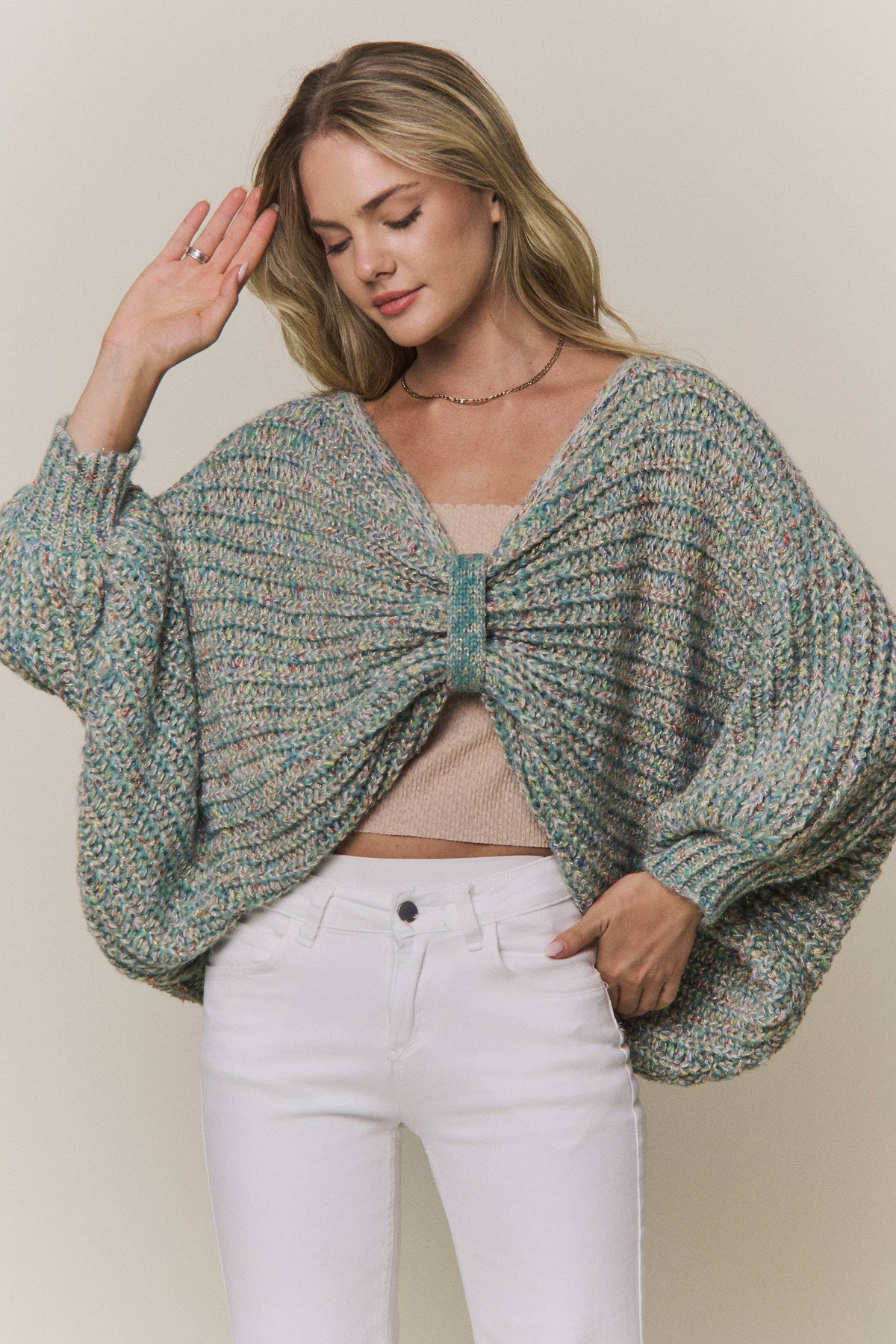 CONVERTIBLE CHUNKY KNIT CINCHED CARDIGAN