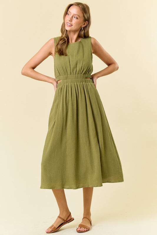 Cut-out Waist Midi Dress W/ Side Pocket