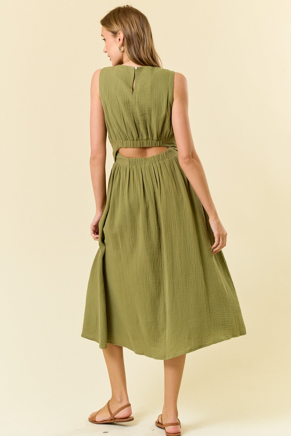 Cut-out Waist Midi Dress W/ Side Pocket
