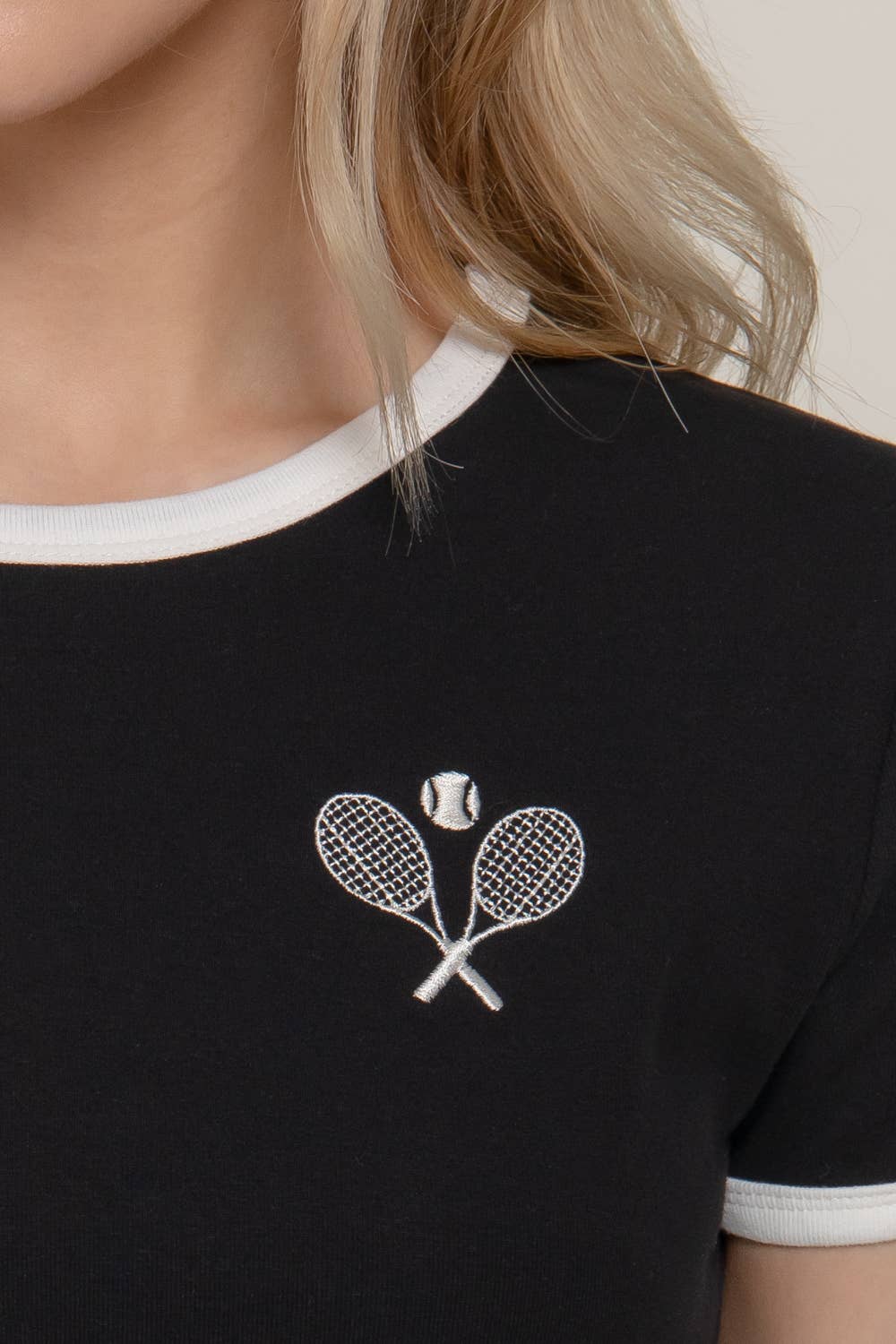 Short Sleeve Crew Neck Embroidery Ringer T-shirt