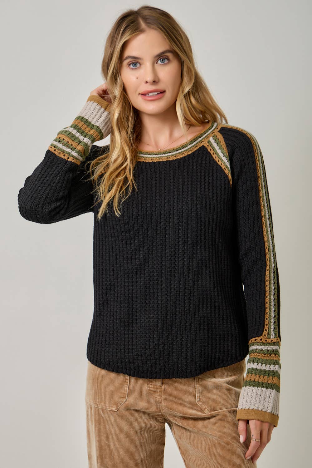 61199 Raglan Sleeve Trim Detail Sweater Top