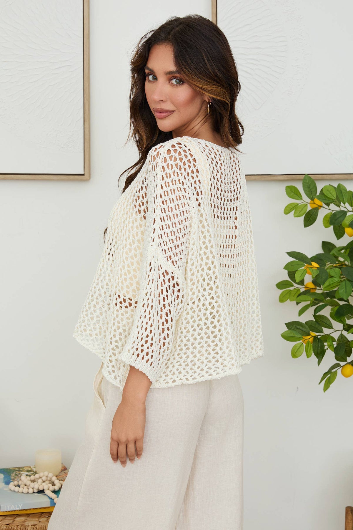 DROP SHOULDER CROCHET V-NECK TUNIC (785/CH785-O/S)