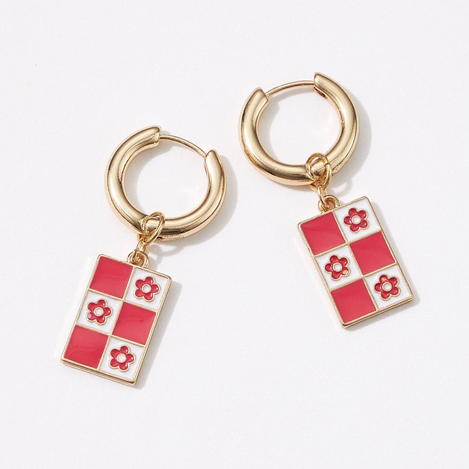 Square Checkered Huggie | Earrings