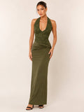 HALTER MAXI DRESS WITH CONTRAST LACE TOP
