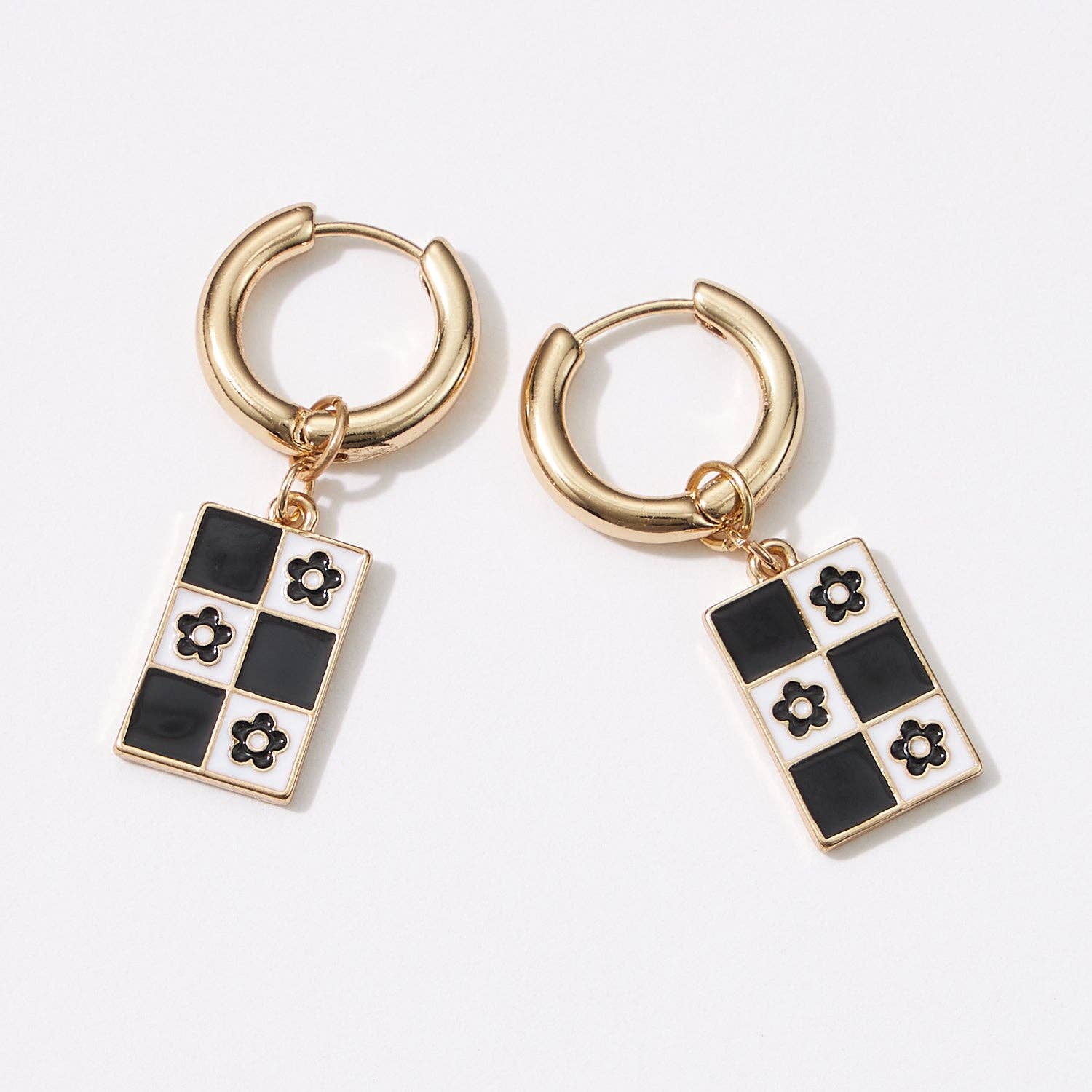 Square Checkered Huggie | Earrings