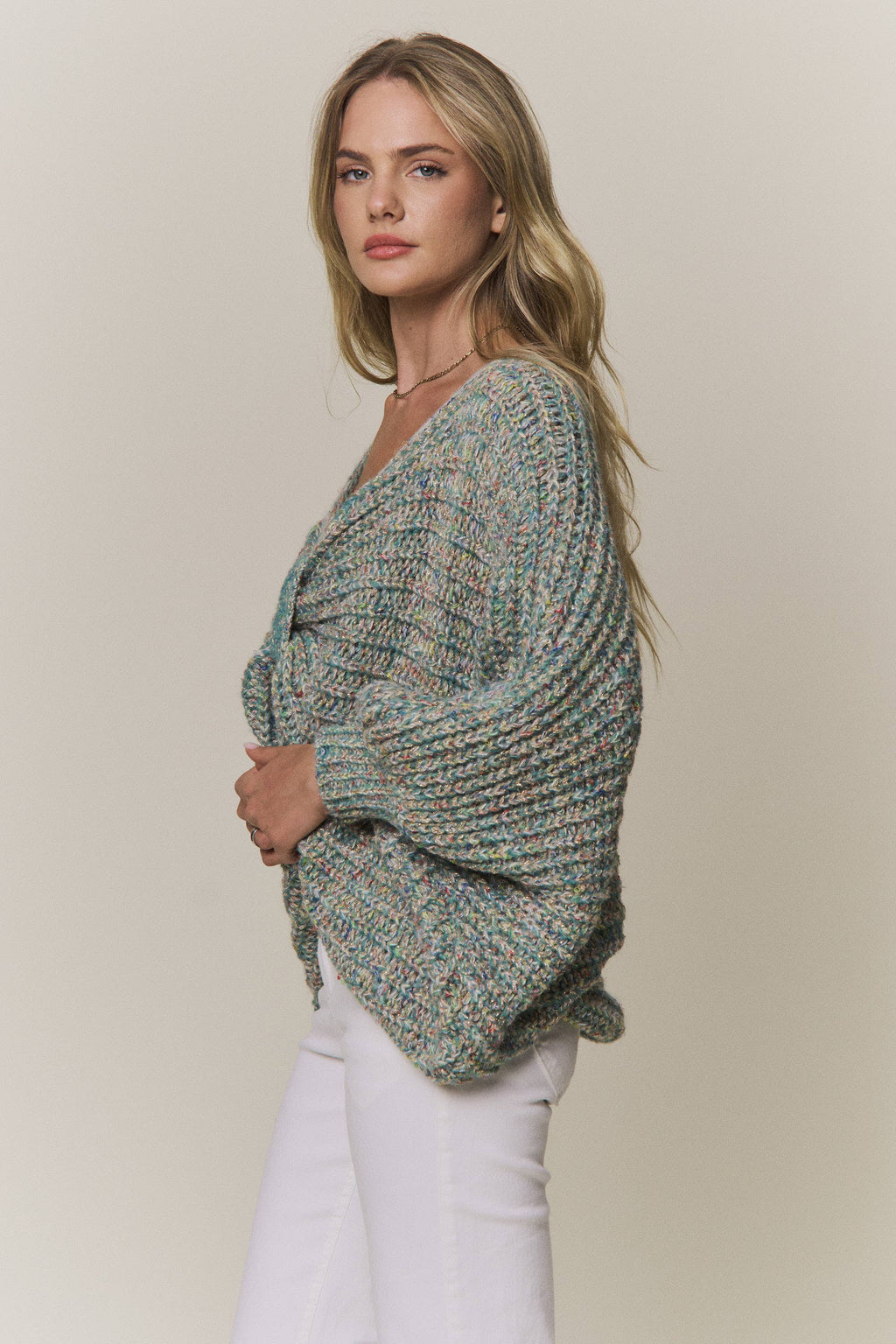 CONVERTIBLE CHUNKY KNIT CINCHED CARDIGAN