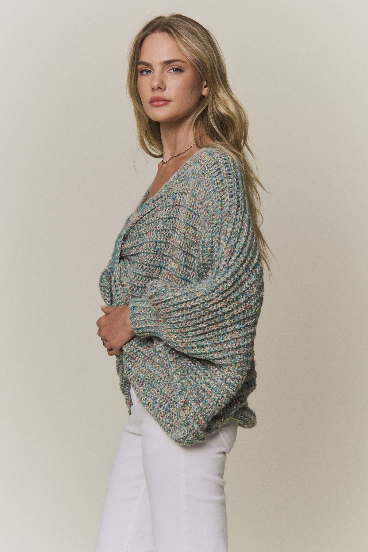 CONVERTIBLE CHUNKY KNIT CINCHED CARDIGAN