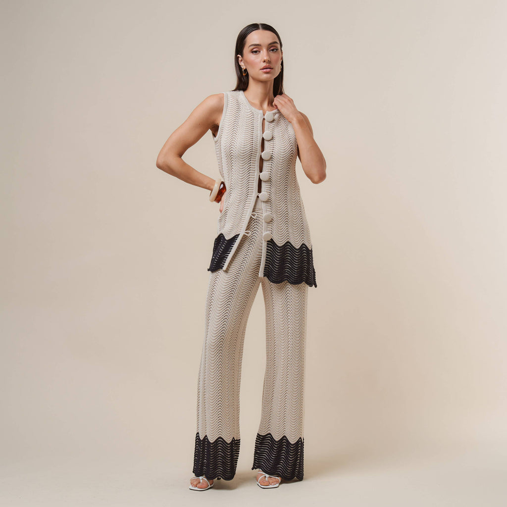 AS3390 Colorblock Button knit top & pants set