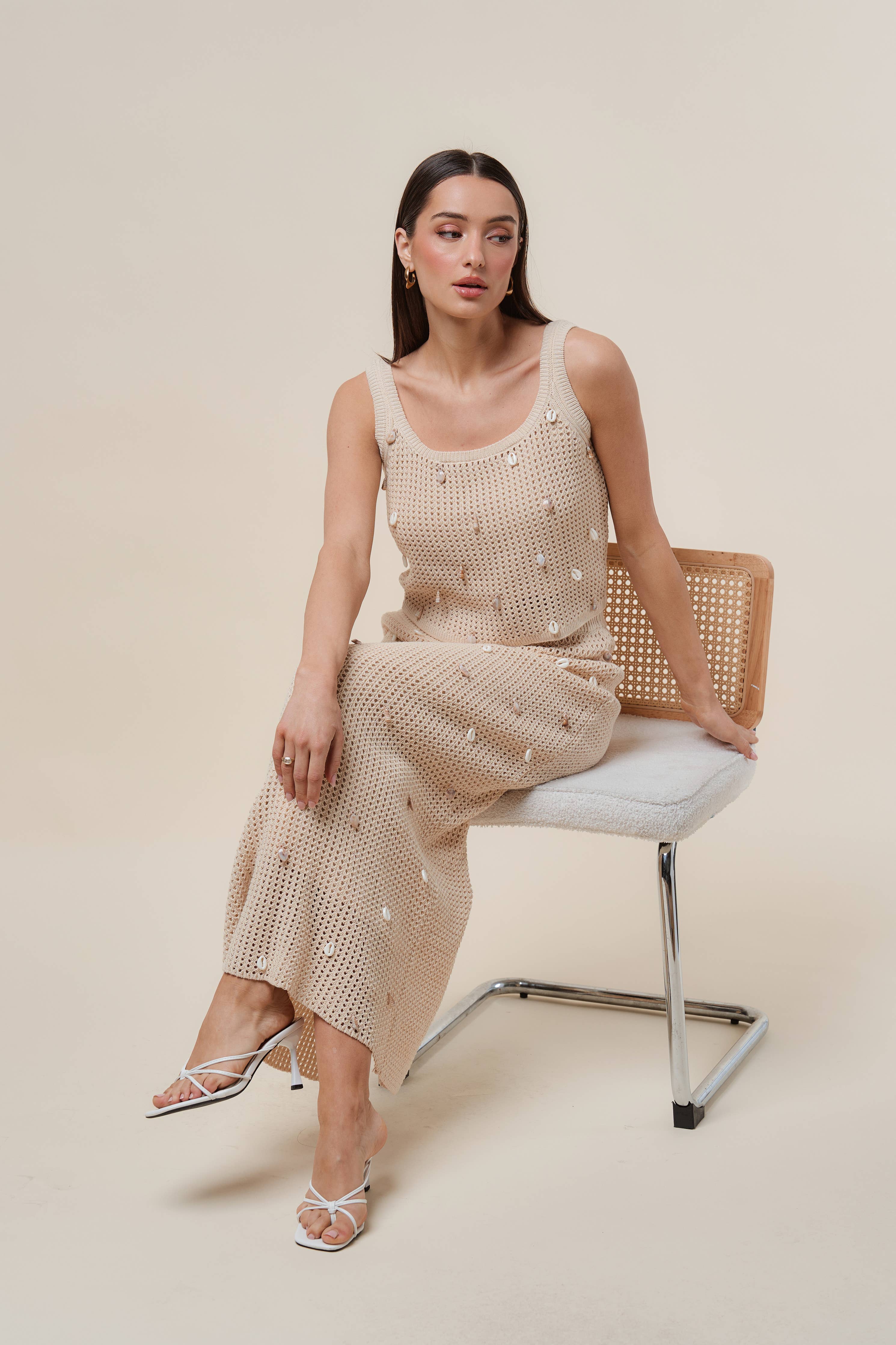 AS2986 Shell embellished knit top & skirt set