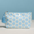 Blue Seashell Print Cosmetic Pouch | Zipper Makeup Bag with Tassel