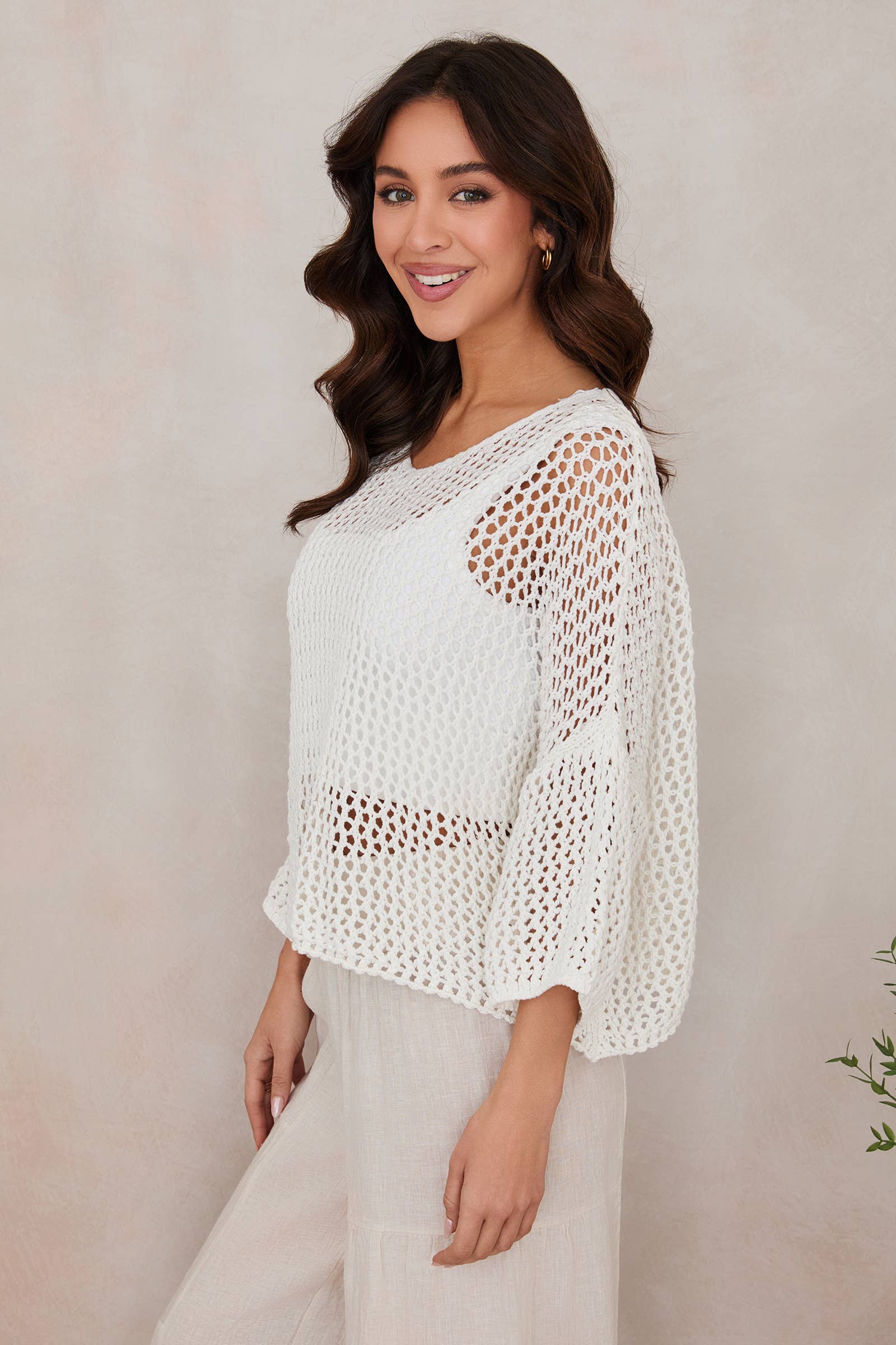 DROP SHOULDER CROCHET V-NECK TUNIC (785/CH785-O/S)