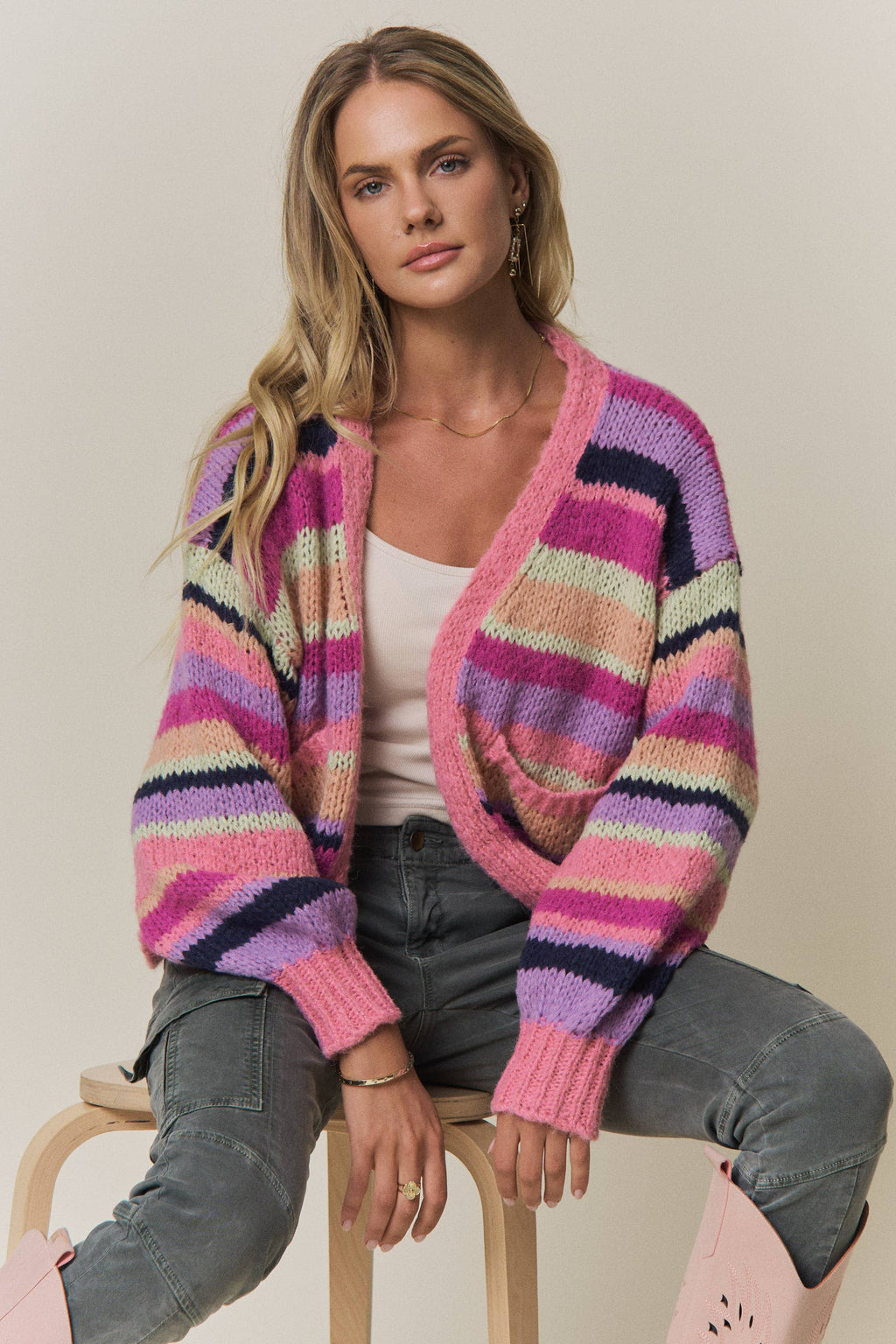 VIBRANT STRIPED COLOR BLOCK CARDIGAN