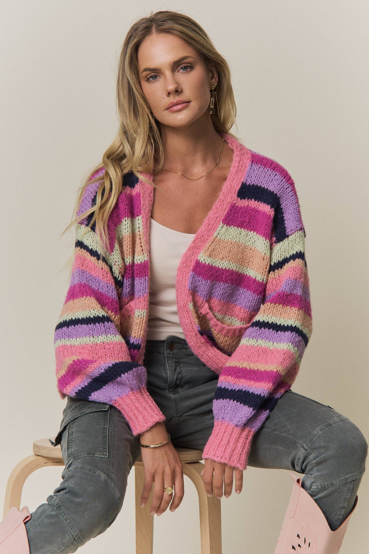 VIBRANT STRIPED COLOR BLOCK CARDIGAN