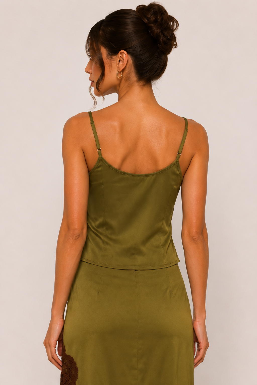 OLIVE LACE TRIM SATIN TOP - TI7512FO