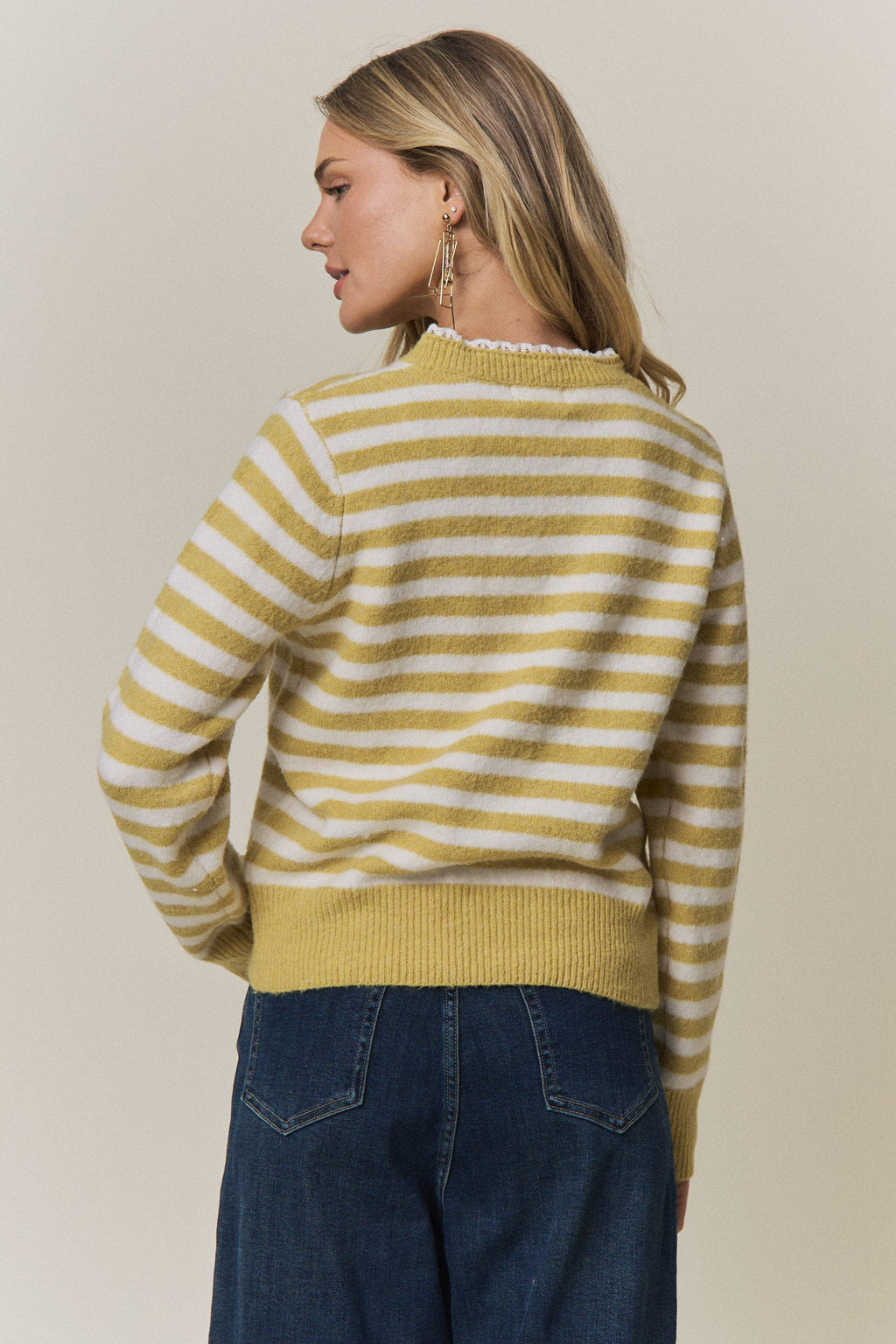 STRIPED KNIT HENLEY SWEATER- CESW4380
