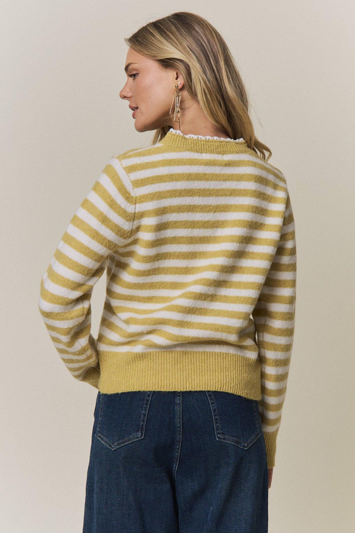 STRIPED KNIT HENLEY SWEATER- CESW4380