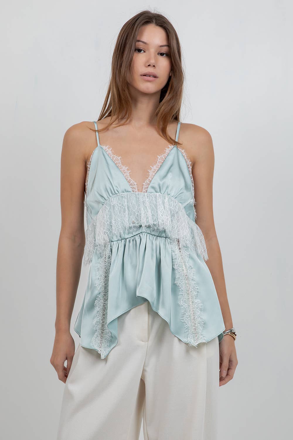 LACE MIXED SATIN CAMI TANK TOP