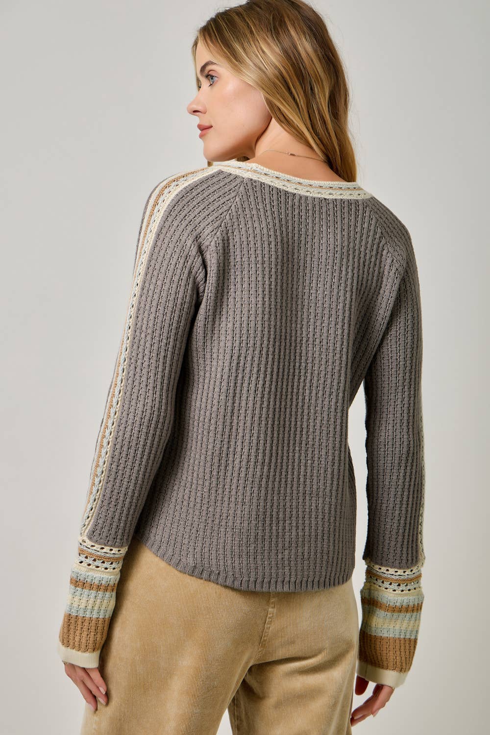 61199 Raglan Sleeve Trim Detail Sweater Top