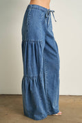 6822-RUFFLE DETAIL WASHED WIDE JEANS