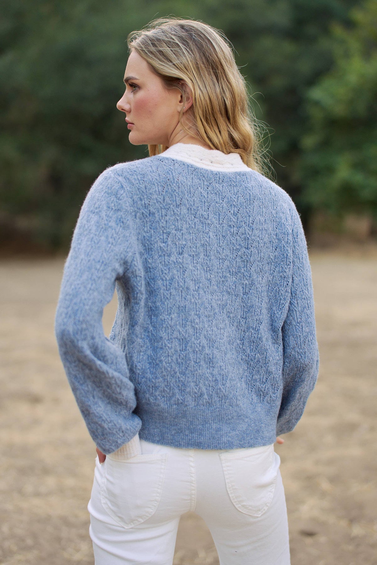 CONTRAST SCALLOP TRIM SWEATER CARDIGAN