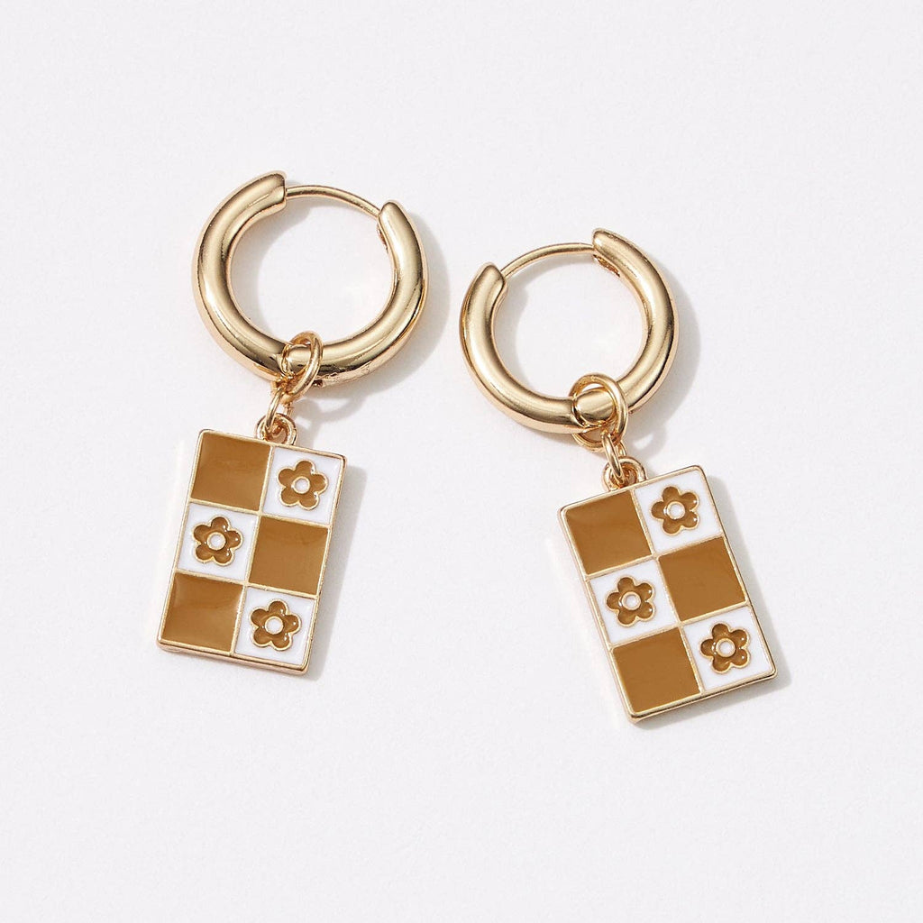 Square Checkered Huggie | Earrings