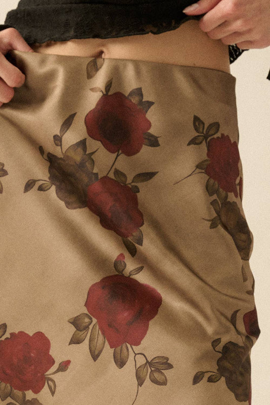 Floral-Print Satin Elastic-Waist Maxi Skirt