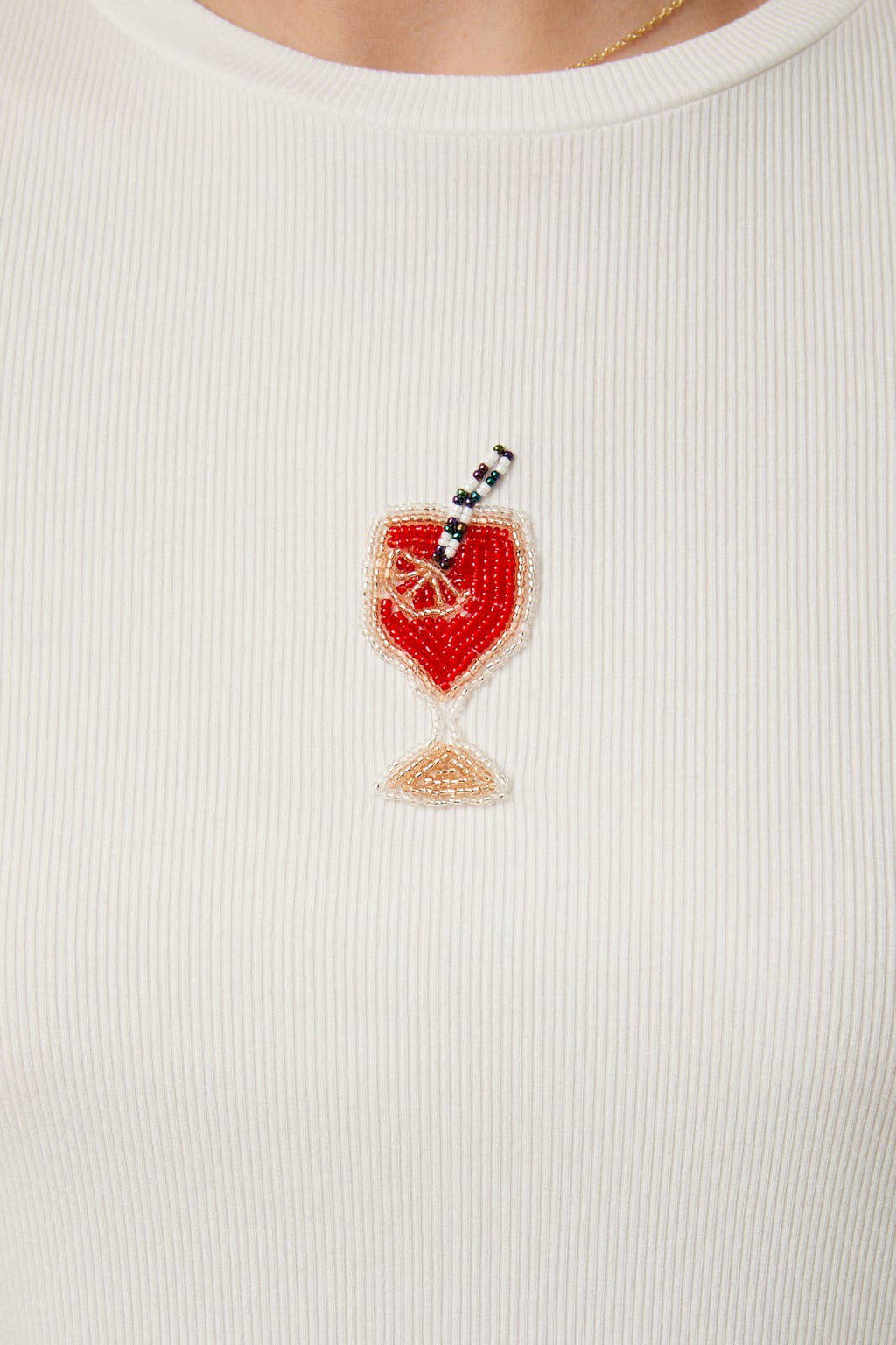 CREW NECK SHORT SLEEVE COCKTAIL BEADS T-SHIRT
