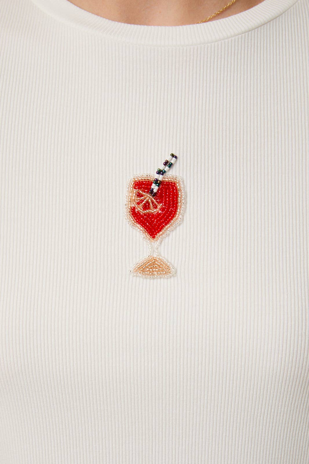 CREW NECK SHORT SLEEVE COCKTAIL BEADS T-SHIRT