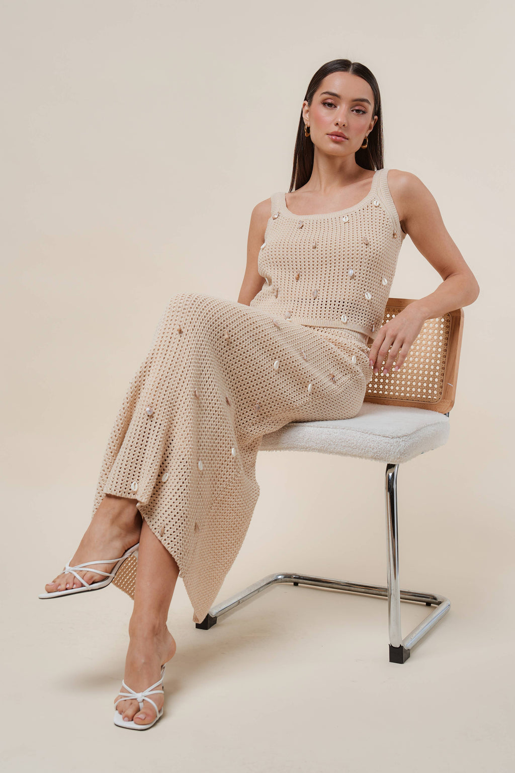 AS2986 Shell embellished knit top & skirt set