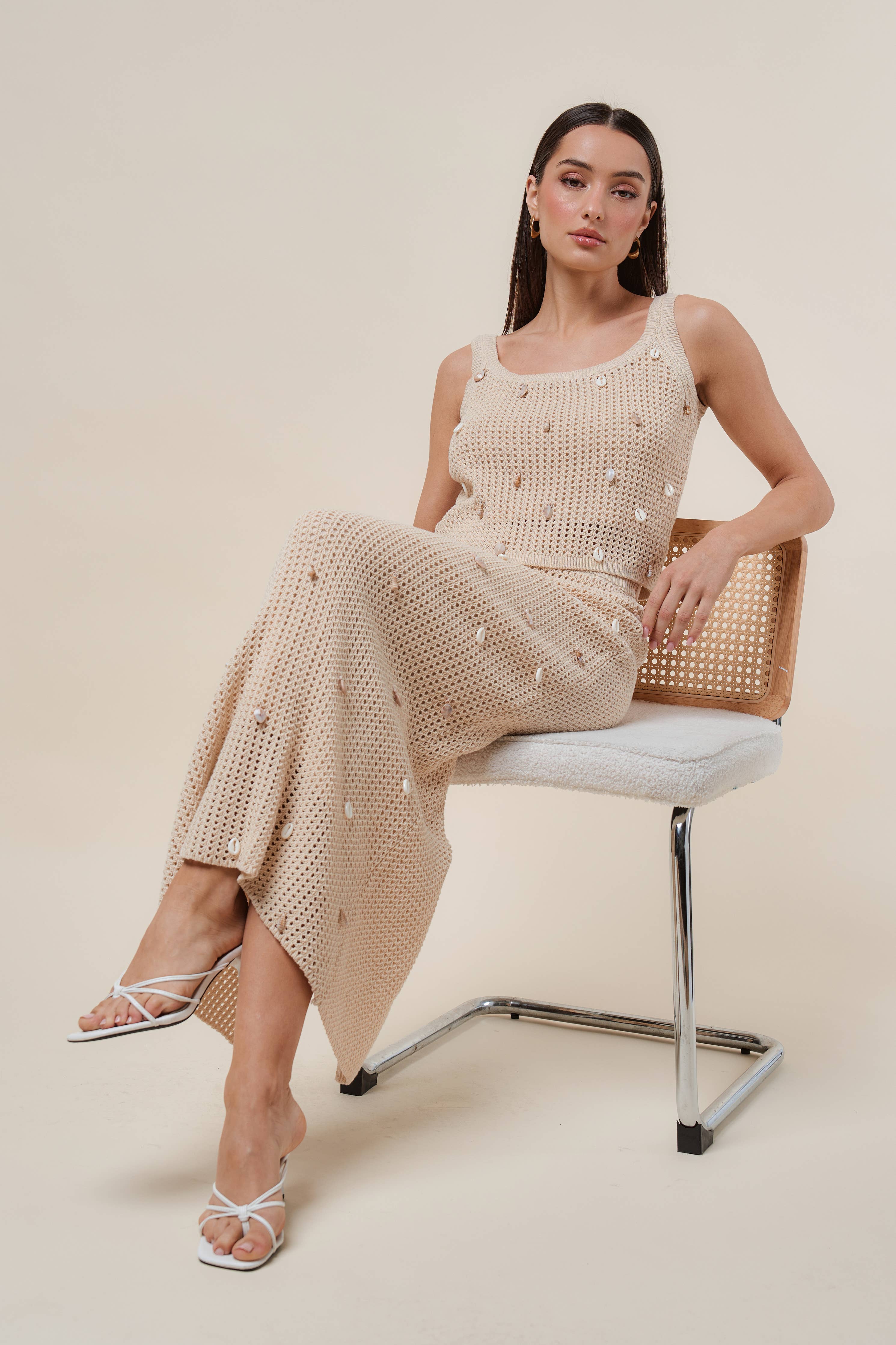 AS2986 Shell embellished knit top & skirt set