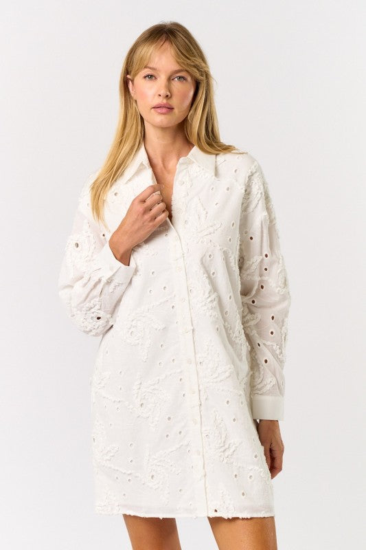 Textured Button Down Shirt Dress