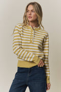 STRIPED KNIT HENLEY SWEATER- CESW4380