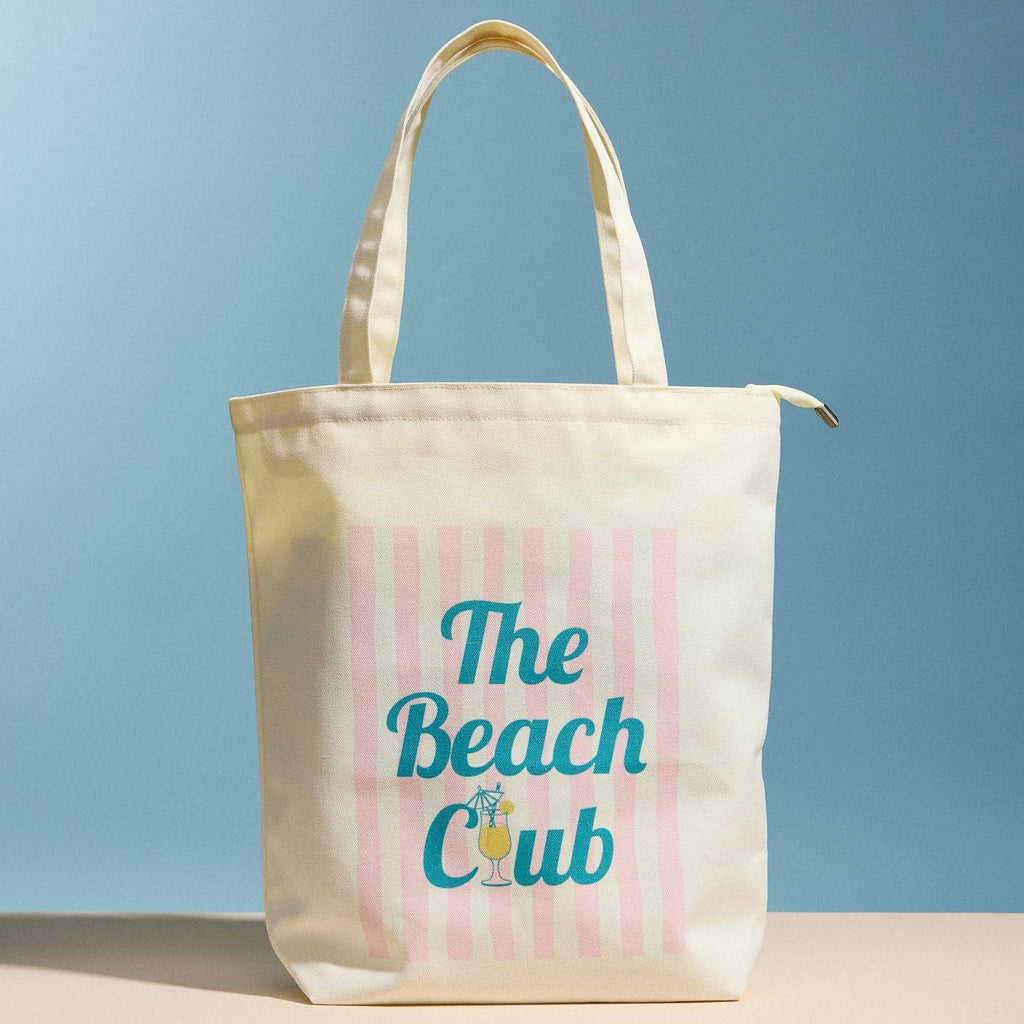 The Beach Club Canvas Tote Bag with Zip Closure | Lightweight Everyday Beach & Travel Tote