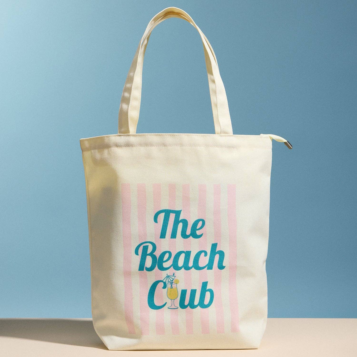 The Beach Club Canvas Tote Bag with Zip Closure | Lightweight Everyday Beach & Travel Tote