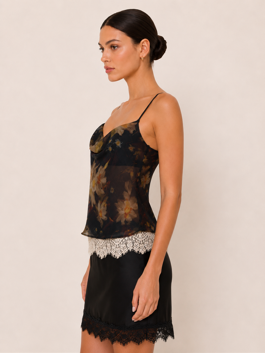 COWL NECK LACE TRIM TANK TOP