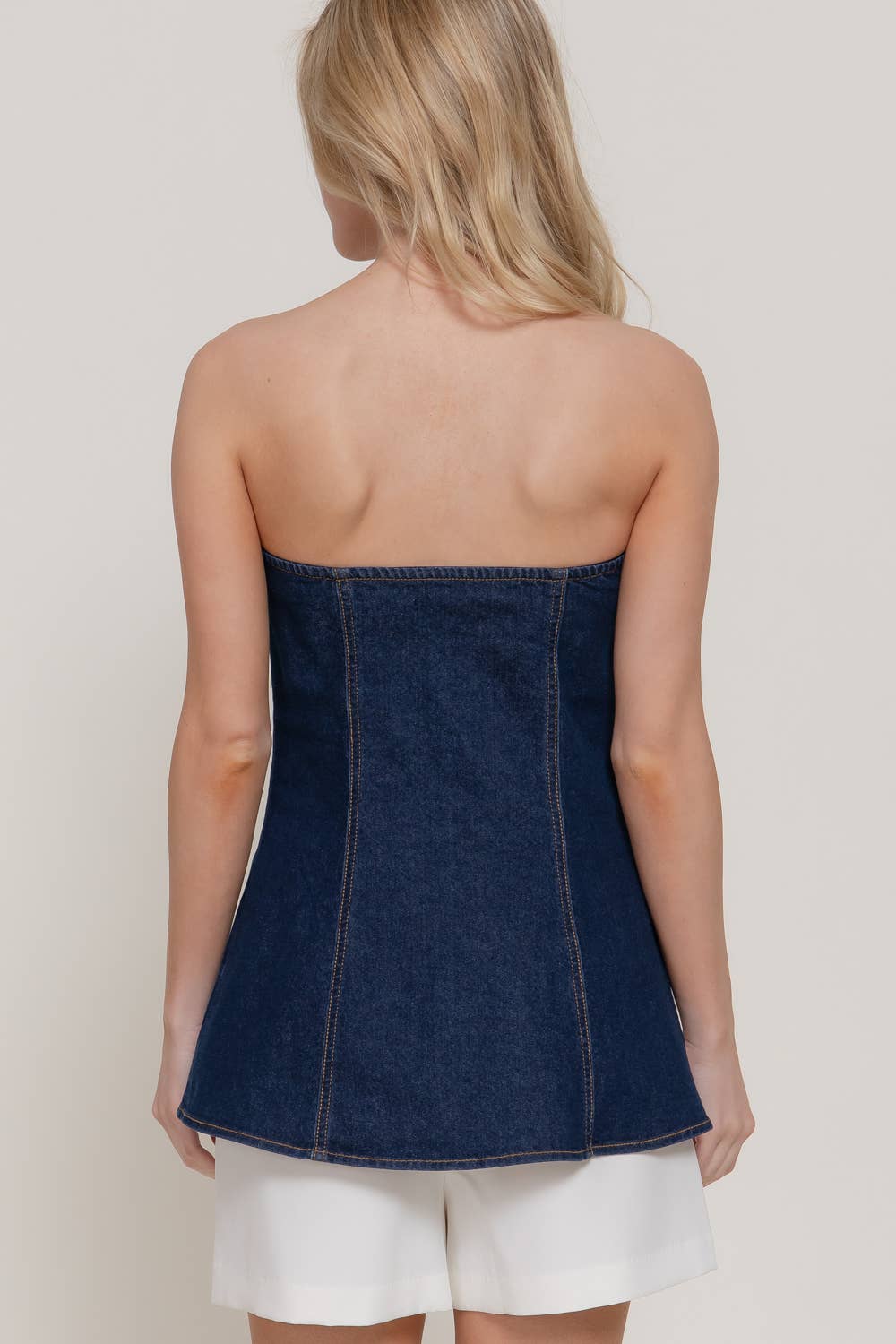 Button Split Stretch Denim Tube Top