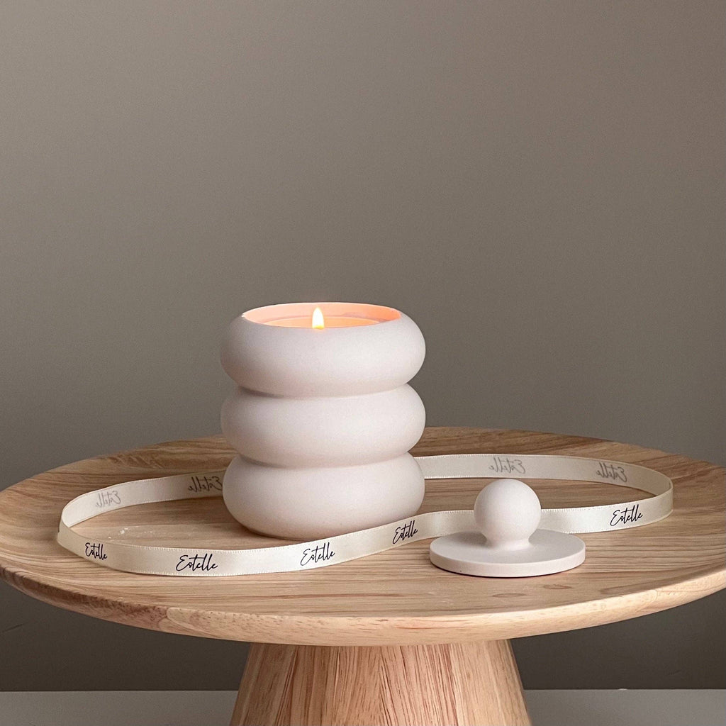 Donut Jar Soy Candle: Wood Wick, Jesmonite Vessel, Handmade